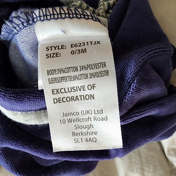 Vintage! Blue Velvety Striped Car Jumper, Kid's 0-3M - Picture 6 of 7